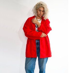 70s Oversized Cotton Bright Red Native Blazer OSFM